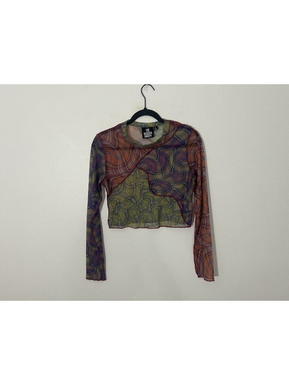 The Ragged Priest Wavy Plaid Mesh Crop Top Size 12 Colorful Boho Y2K